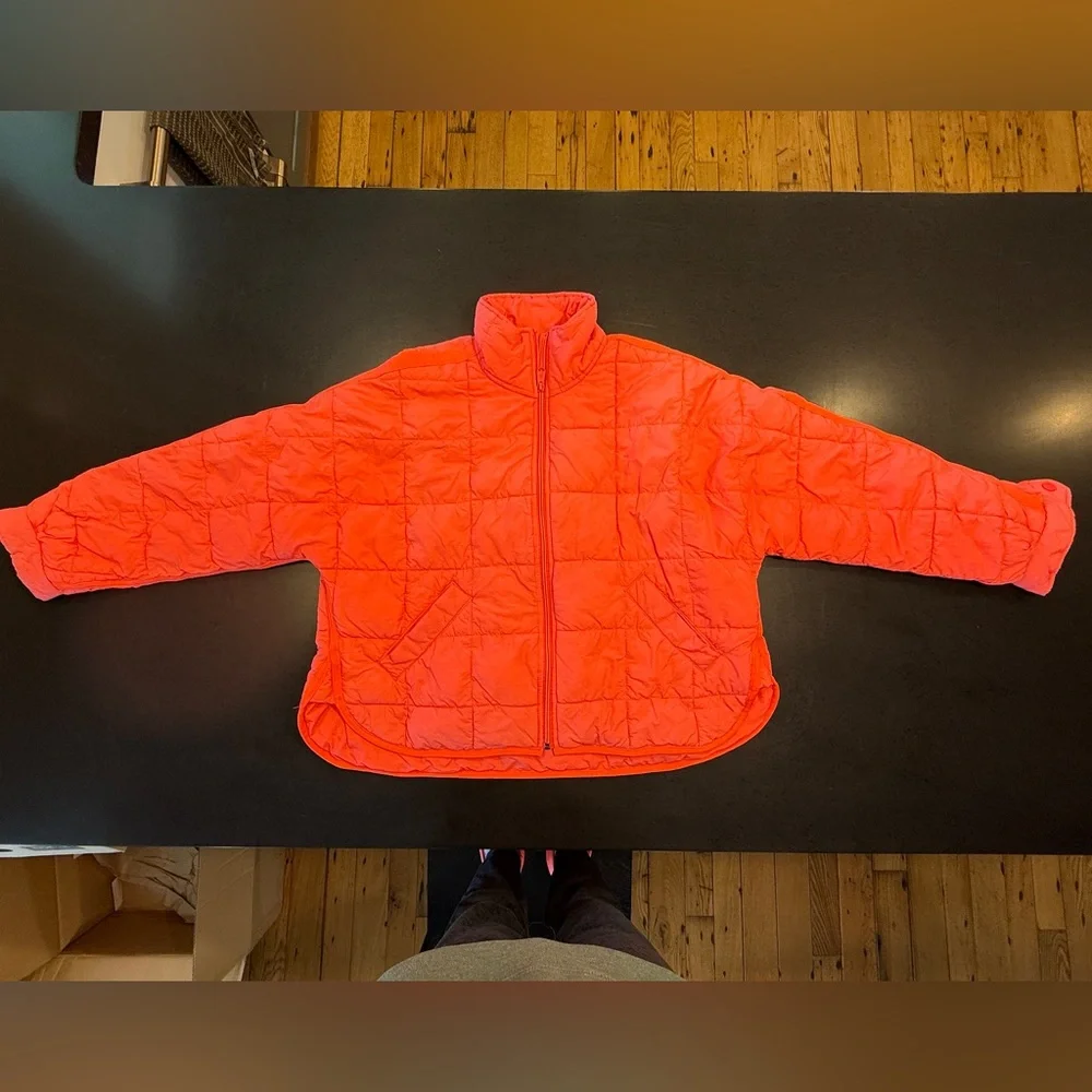 Free People Pippa Packable Puffer Jacket Bomber Size S NEW Neon Orange - Picture 7 of 12